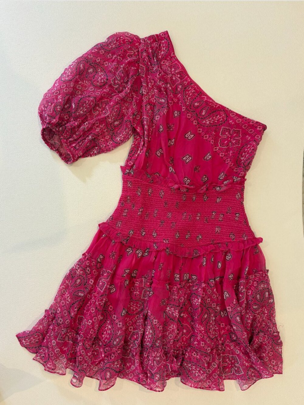 Rococo Sand Romani Pink Bandana One Shoulder Mini Dress XS